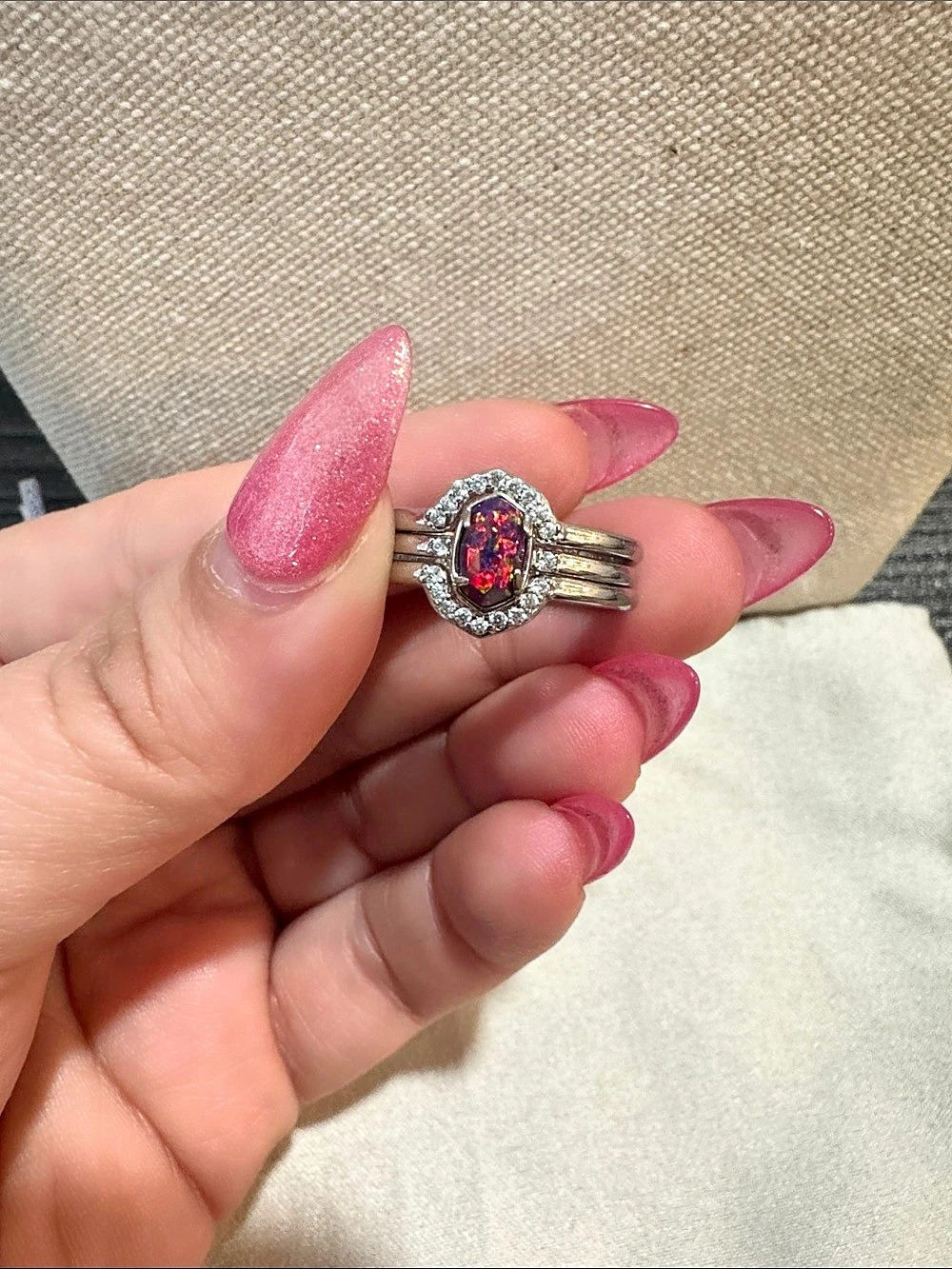 Kendra Scott Emilie Rhodium Lab Fire Opal Ring Stack Set